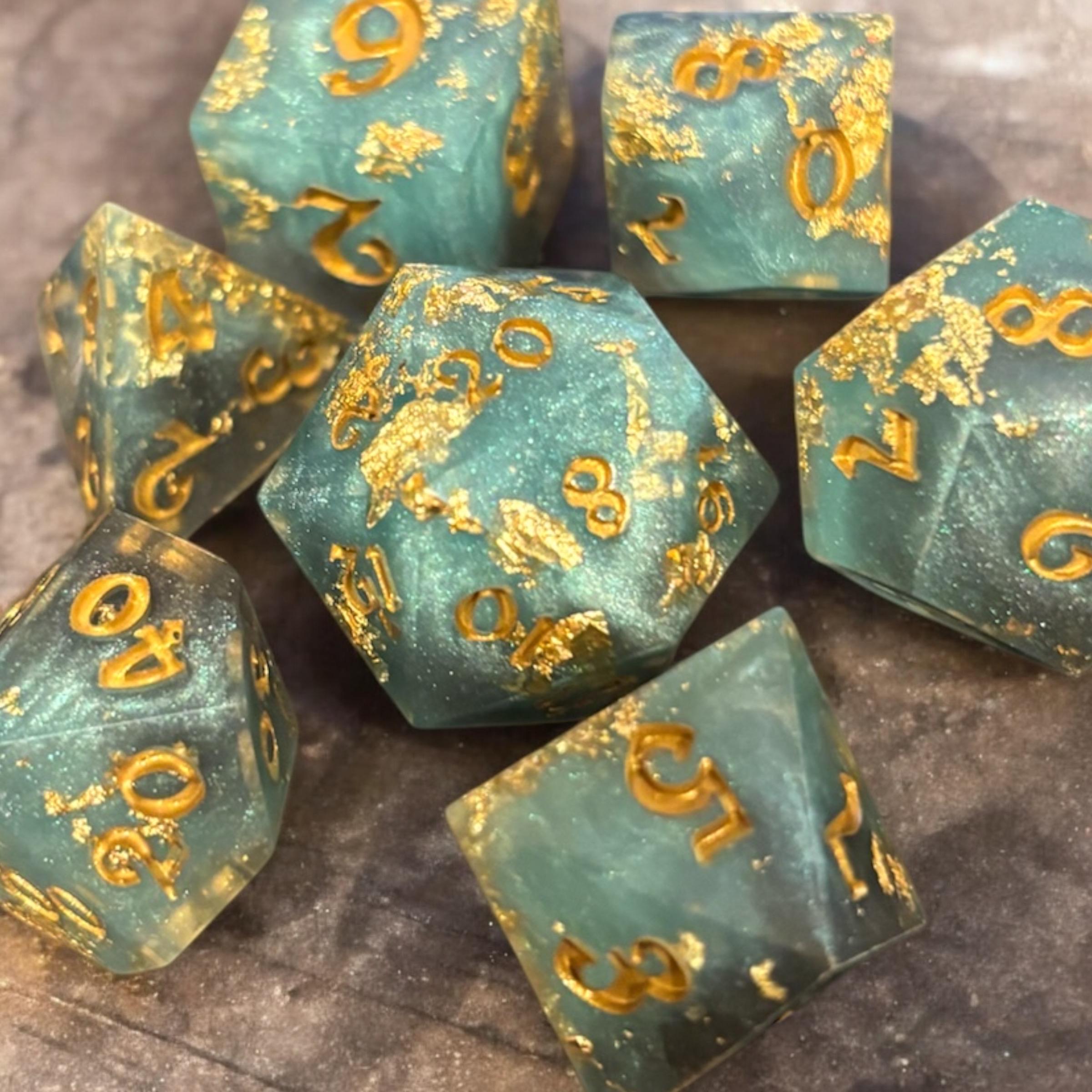 Deep Blue Treasure Foil Resin 7 Piece Dice Set DND