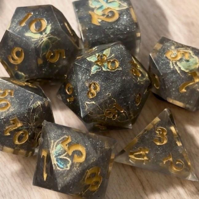 Midnight Butterflies Resin 7 Piece Dice Set DND