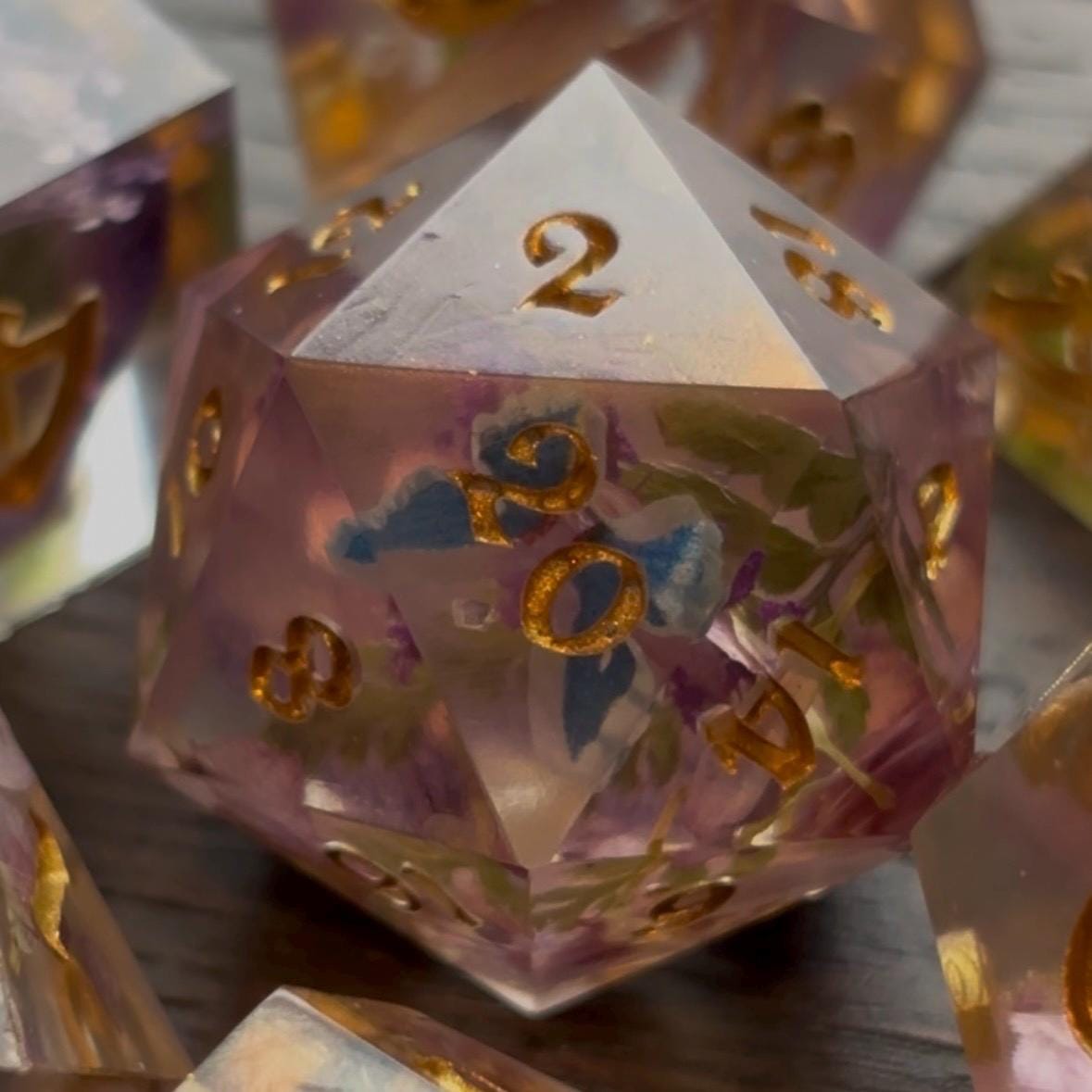 Purple Butterfly Garden Flowers 7 Piece Dice Set DND