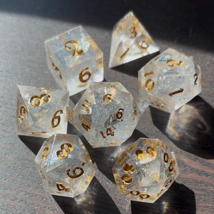 Airy Angelic Flight Dice Resin 7 Piece Dice Set DND