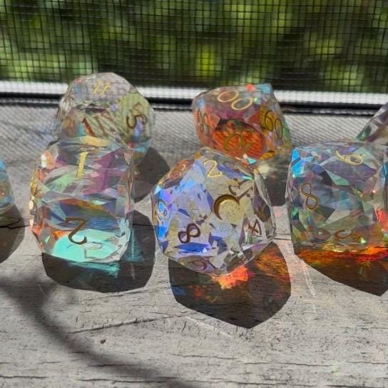 Moon Rainbow Prism Engraved 7 Piece Dice Set DND