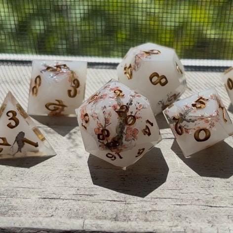 Watercolor Cherry Blossom 7 Piece Resin Dice Set DND