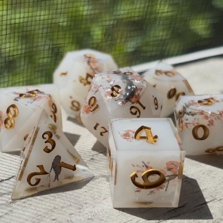 Watercolor Cherry Blossom 7 Piece Resin Dice Set DND