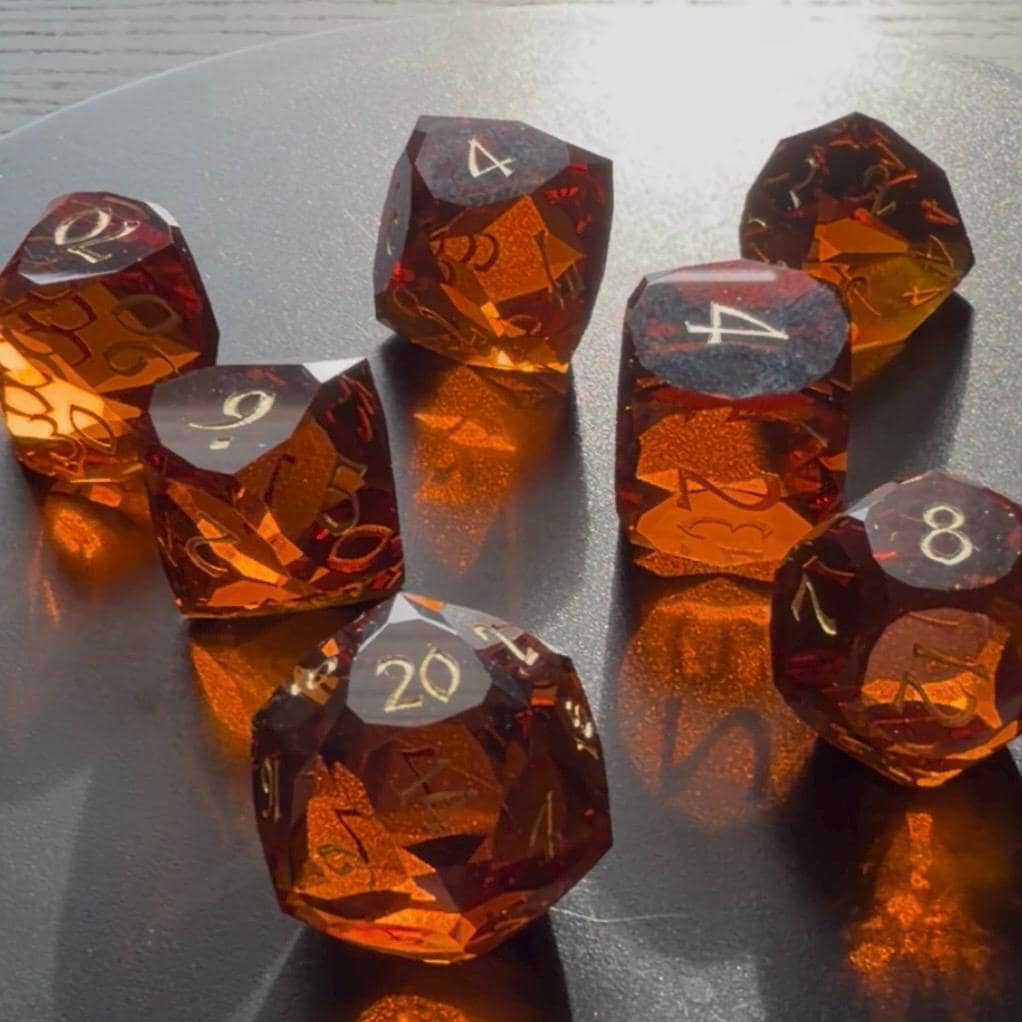Dark Embers Glass 7 Piece Dice Set DND