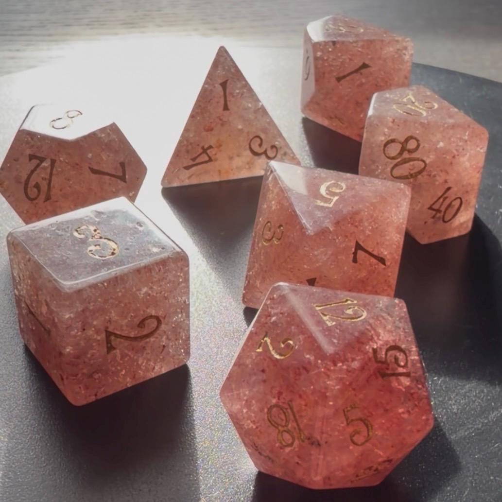 Pink Sand Quartz Stone 7 Piece Dice Set DND