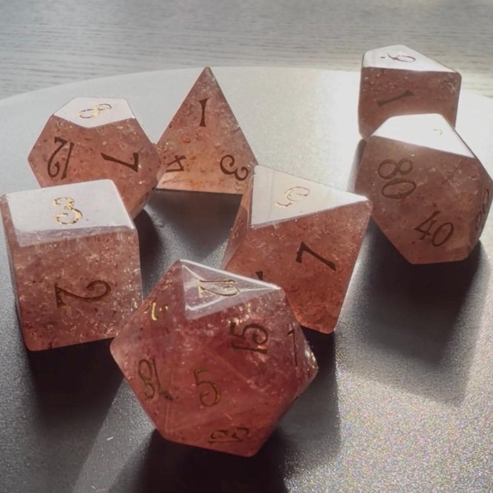 Pink Sand Quartz Stone 7 Piece Dice Set DND