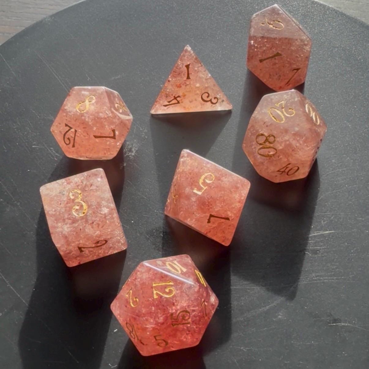 Pink Sand Quartz Stone 7 Piece Dice Set DND