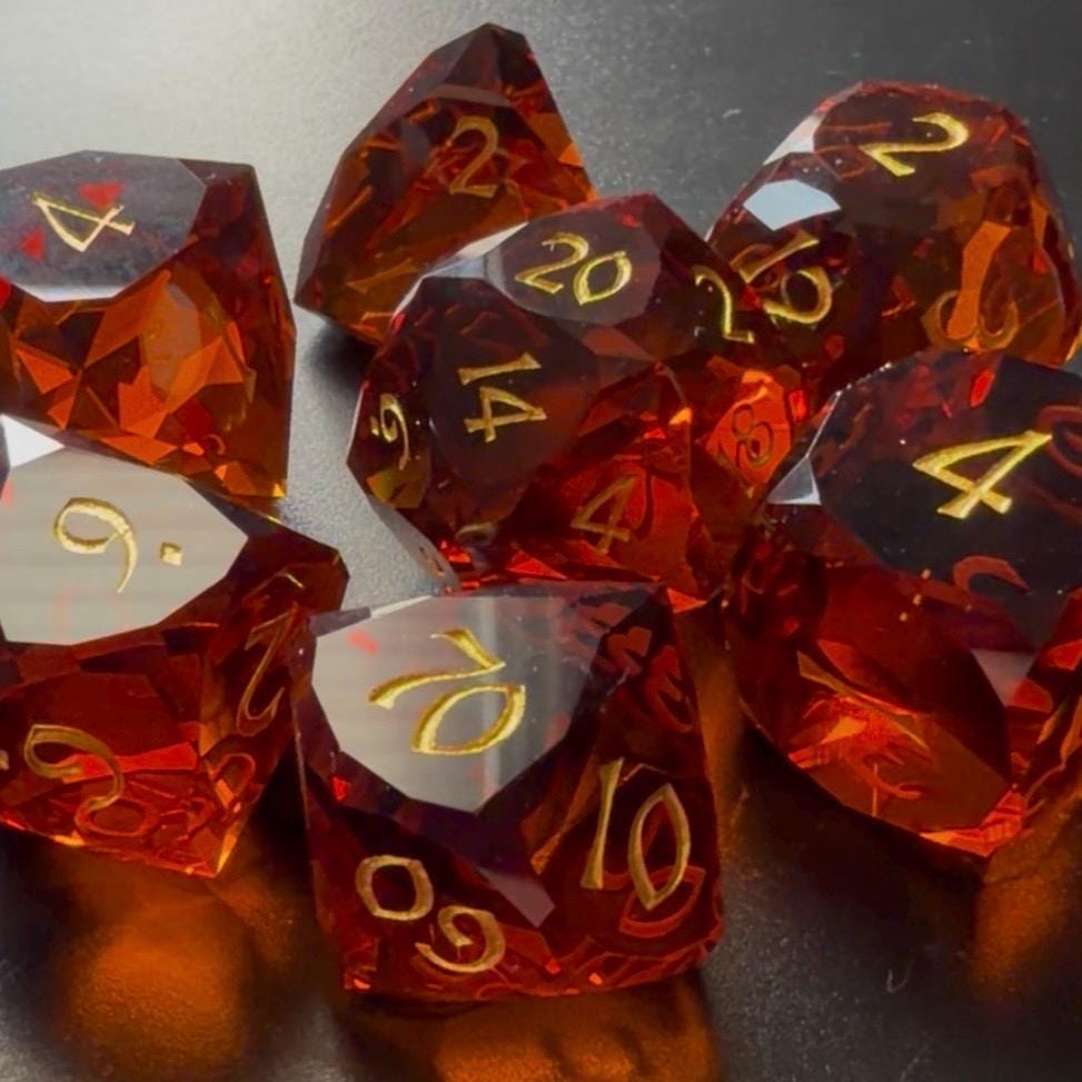 Dark Embers Glass 7 Piece Dice Set DND