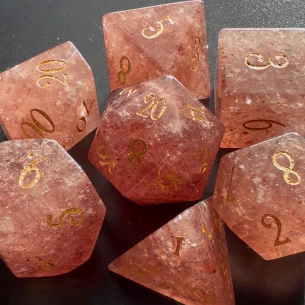 Pink Sand Quartz Stone 7 Piece Dice Set DND