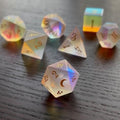 Moonlight Opal Rainbow 7 Piece Glass Dice Set DND | Frosted Iridescent Fantasy Dice | Moon D20 RPG Gift