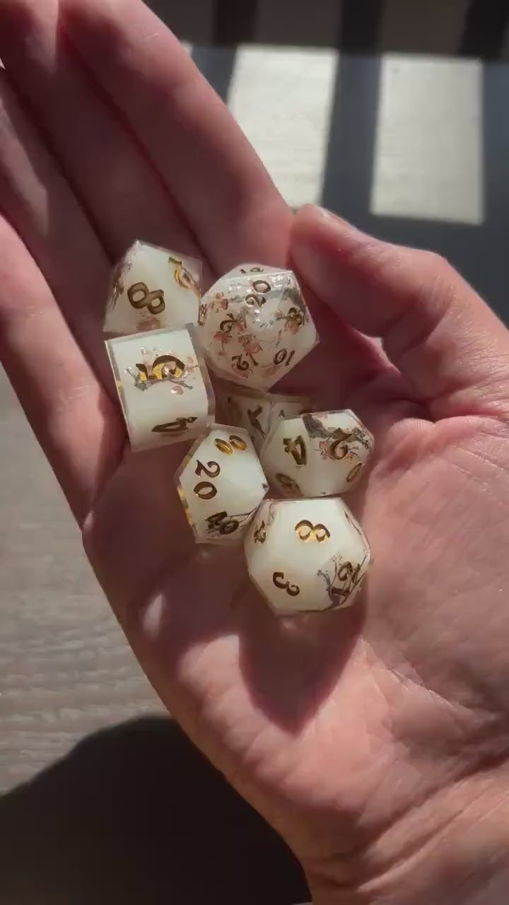 Watercolor Cherry Blossom 7 Piece Resin Dice Set DND