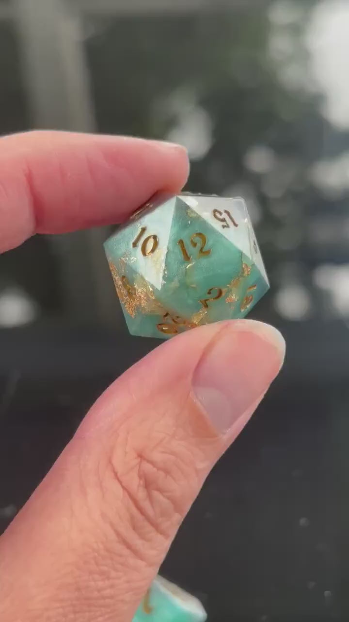 Deep Blue Treasure Foil Resin 7 Piece Dice Set DND