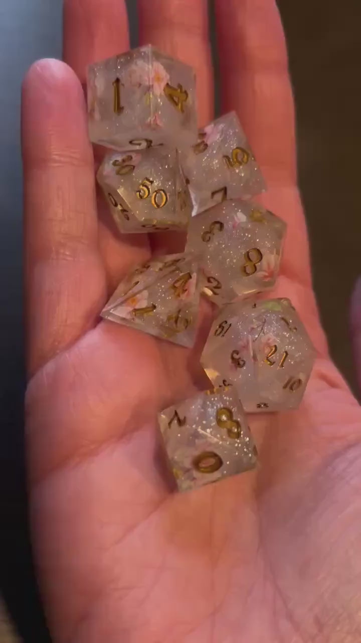 Cherry Blossom Florals Resin 7 Piece Dice Set DND