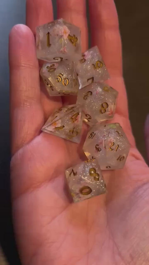 Cherry Blossom Florals Resin 7 Piece Dice Set DND