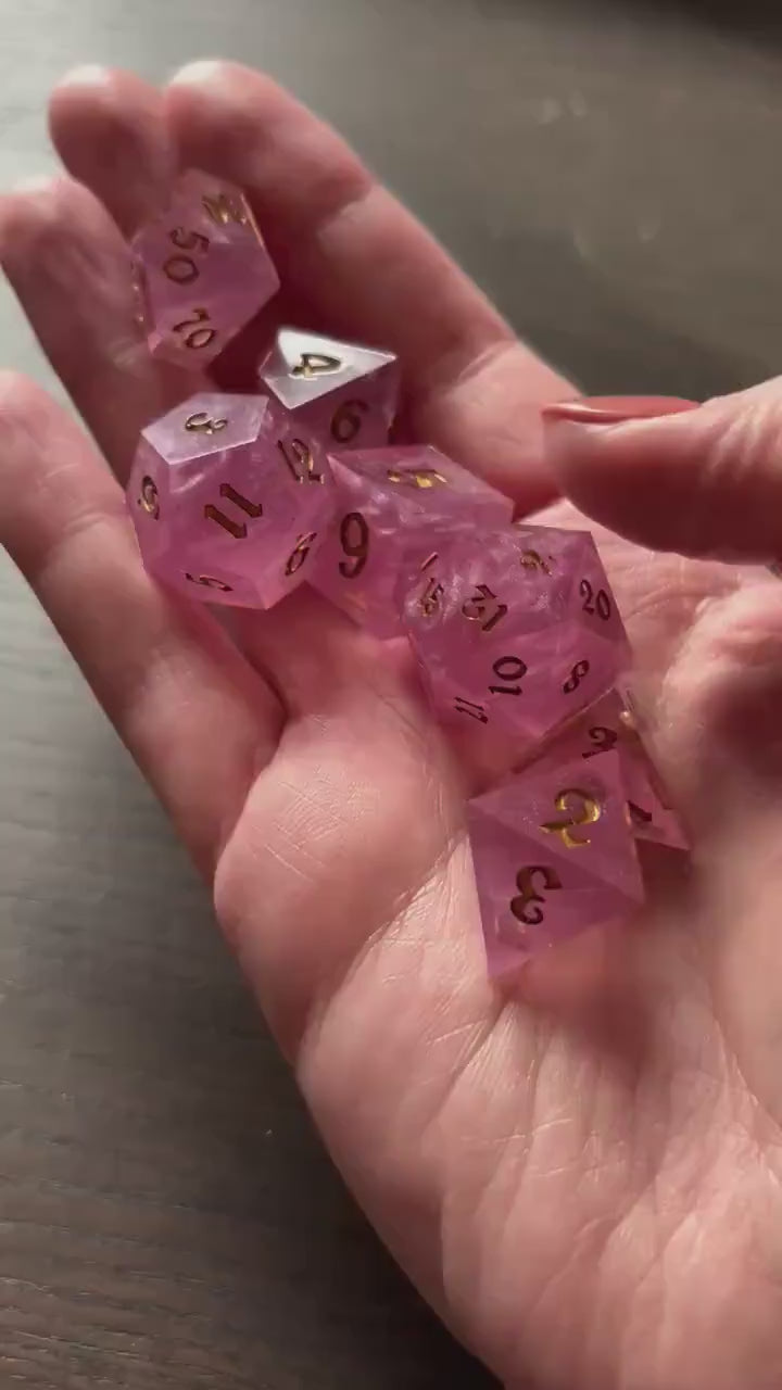 Cotton Candy Pink Resin 7 Piece Dice Set DND